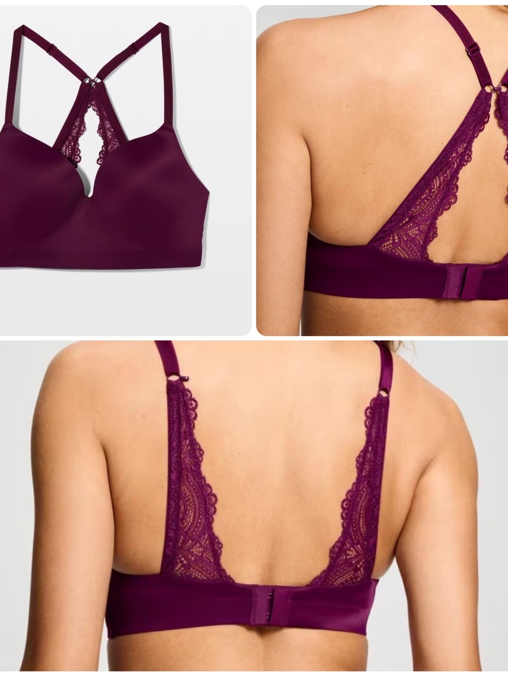 Soma Enbliss Luxe Wireless Lace J-Hook Bra Size 36DD Pinot Noir